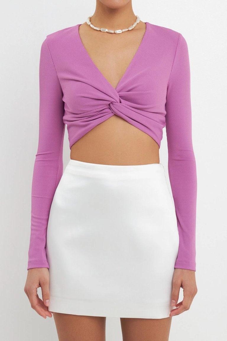 Front Twist Cropped Long Sleeve Top - Grape