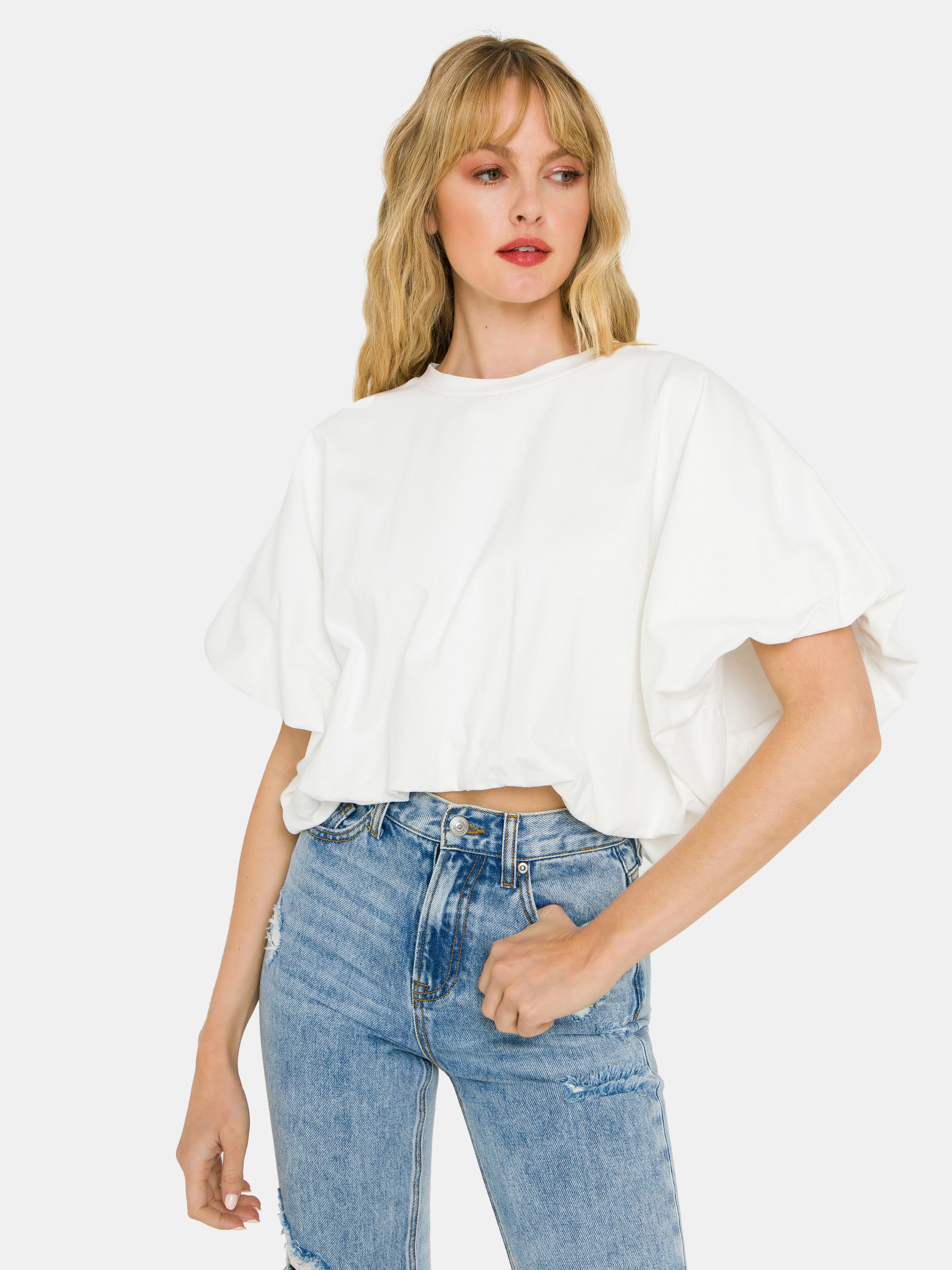Grey Lab High-low Cropped T-shirt In White