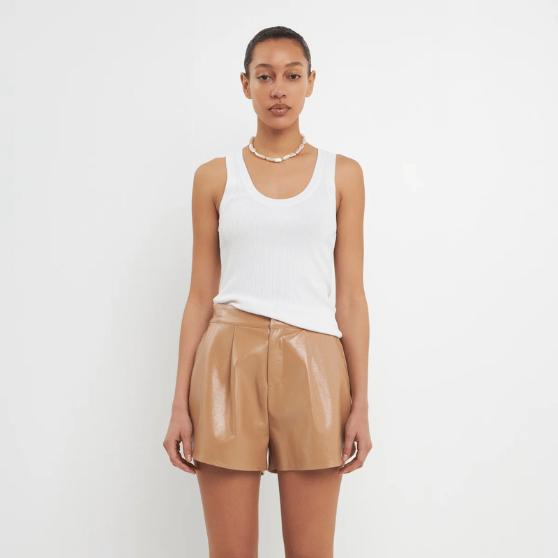 Grey Lab Shiny Faux Leather Shorts In Brown