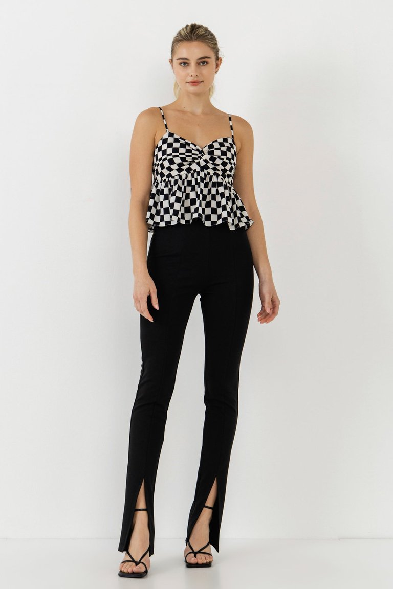 Knotted Checker Print Top