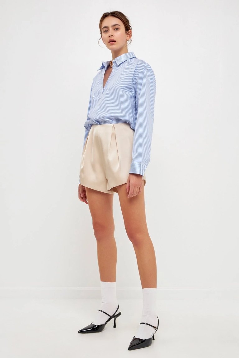 Pinstripe Cropped Collared Shirt - Blue