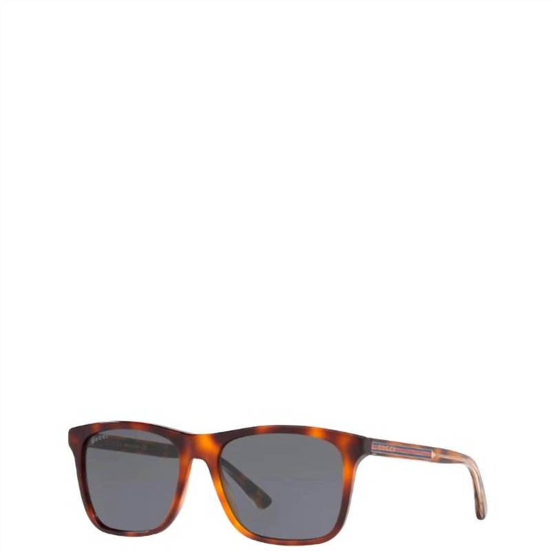 Shop Gucci Rectangle Plastic Sunglasses With Blue Lens In Brown