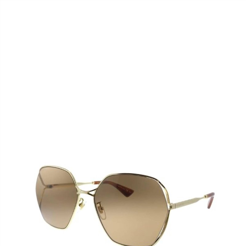 Gucci Square Metal Sunglasses With Brown Lens In Gold