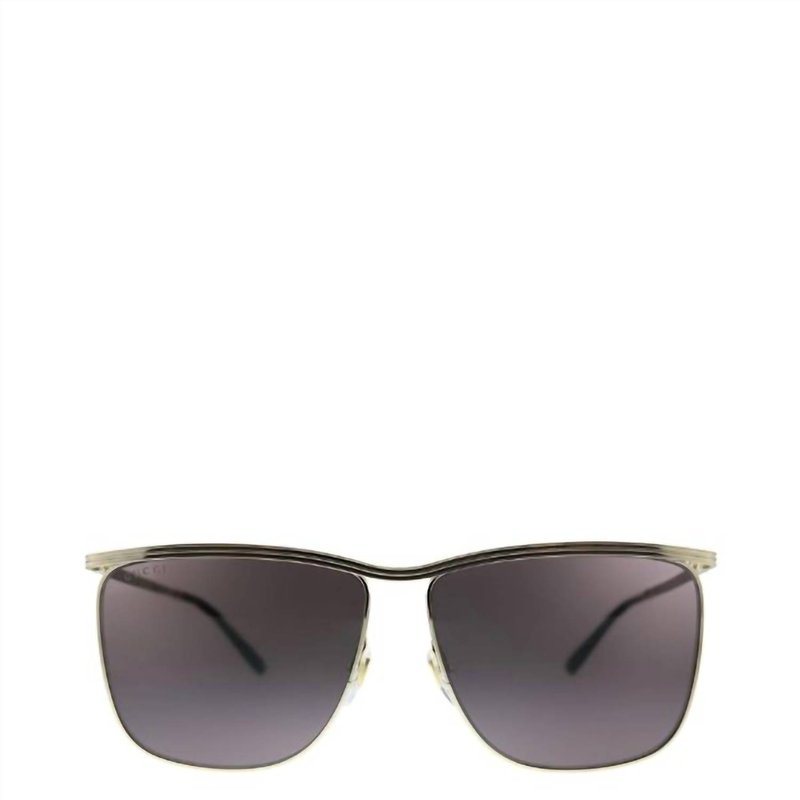Gucci Square Metal Sunglasses With Grey Lens In Metallic