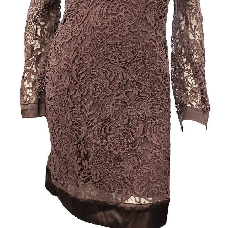 Hale Bob Lace Long Sleeve Dress In Brown