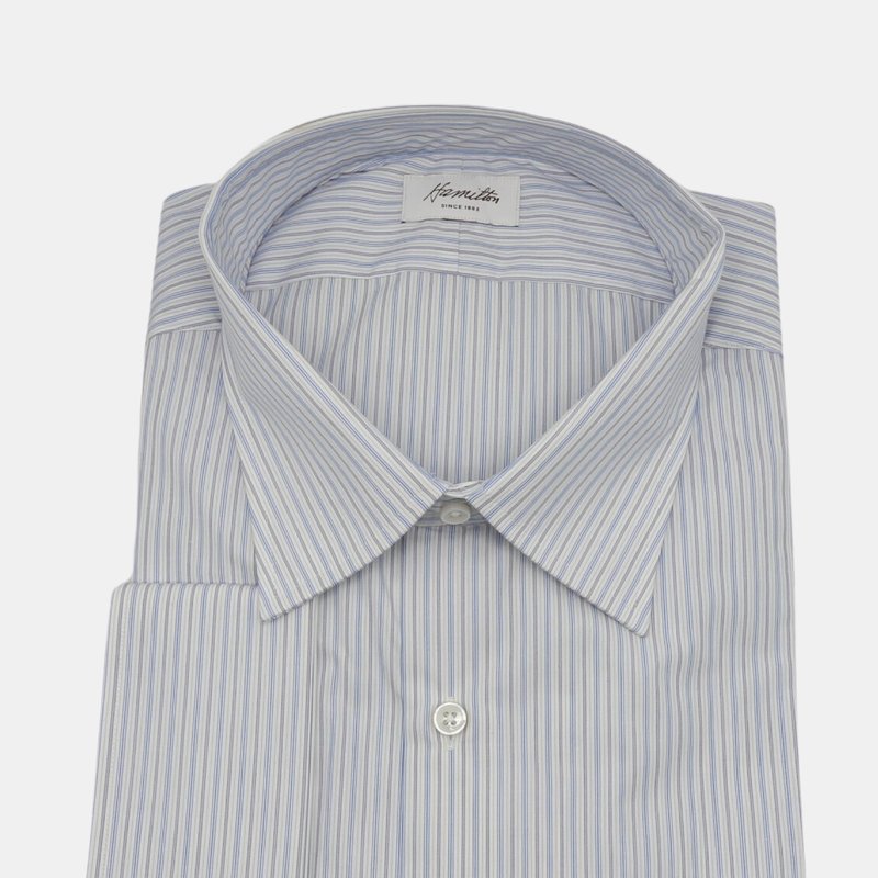 Hamilton Men's Blue / Grey White Stripe Dress Shirt Casual Button-down