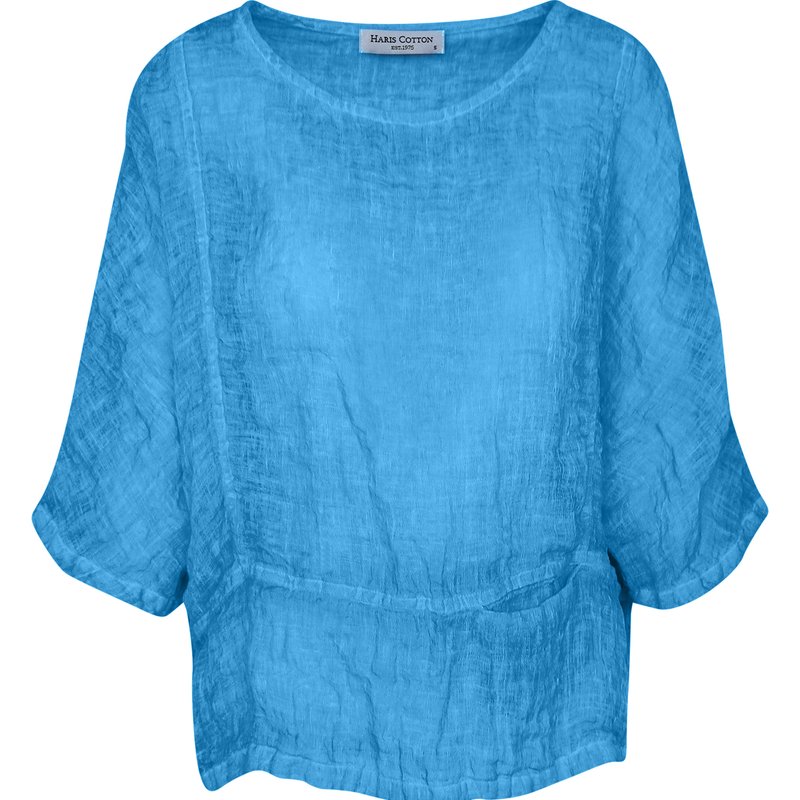 Haris Cotton Front Left Pocket Linen Gauze Blouse Freddo Dye In Blue