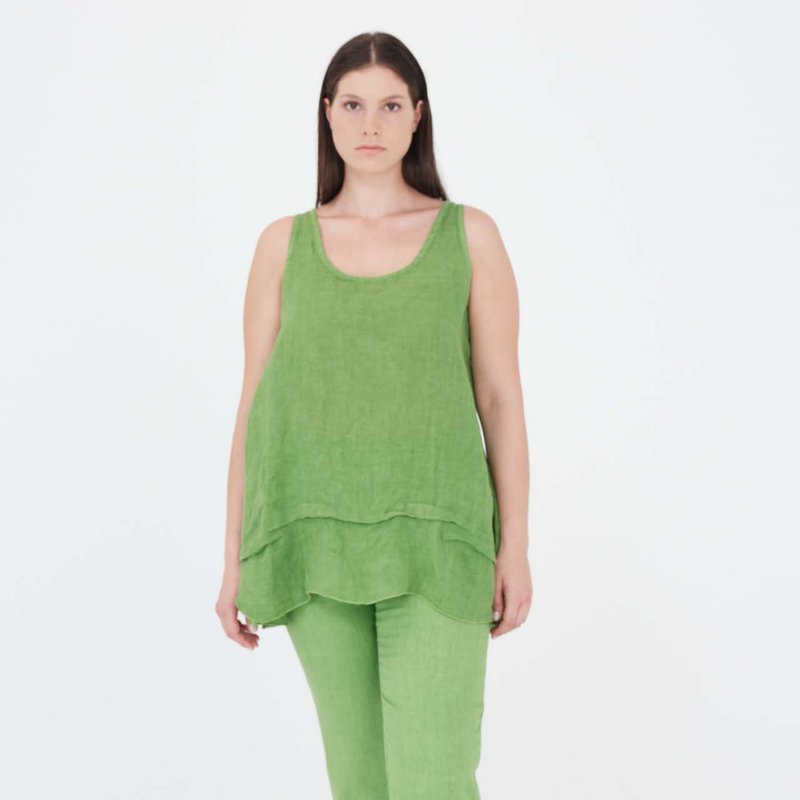 Haris Cotton Half Sleeveless Linen Blouse In Green