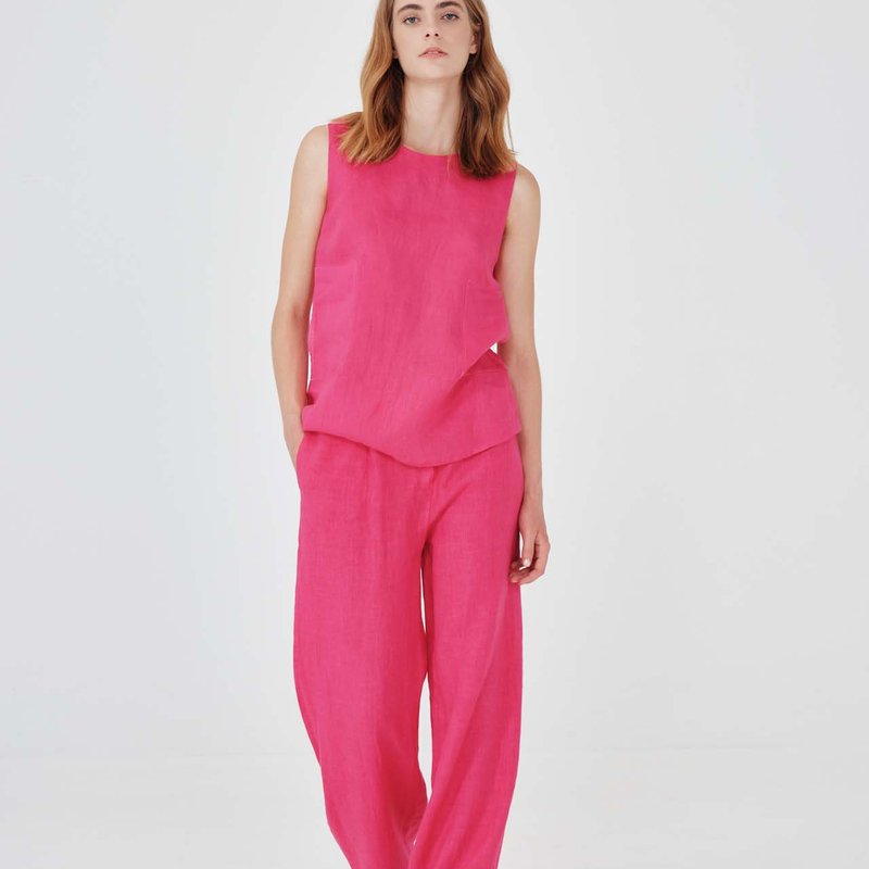 Haris Cotton Linen Pants With Rolled Hems In Pink