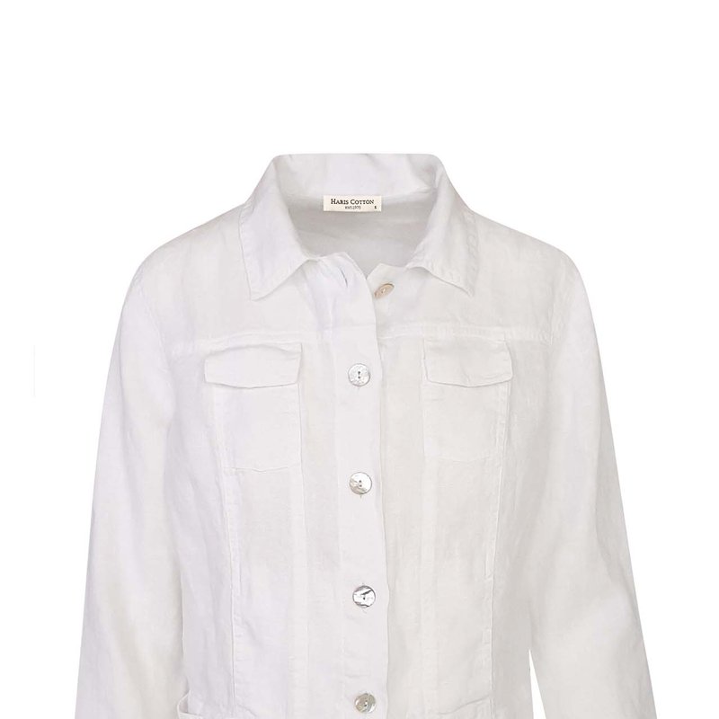 Haris Cotton Long Sleeved Linen Jacket In White