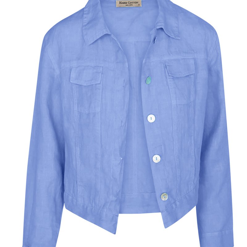 Haris Cotton Long Sleeved Linen Jacket In Blue