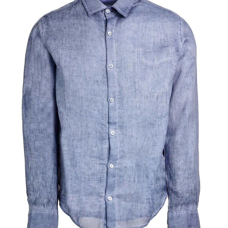 Haris Cotton Long Sleeves Front Pocket Linen Freddo Dye Shirt In Blue