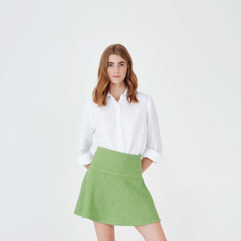 Haris Cotton Mini Linen Skirt In Green