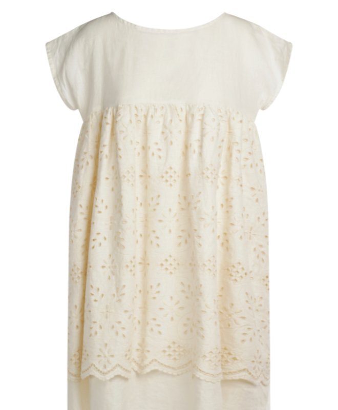 Haris Cotton Short Sleeved Linen Mini Embroidered Dress In Yellow