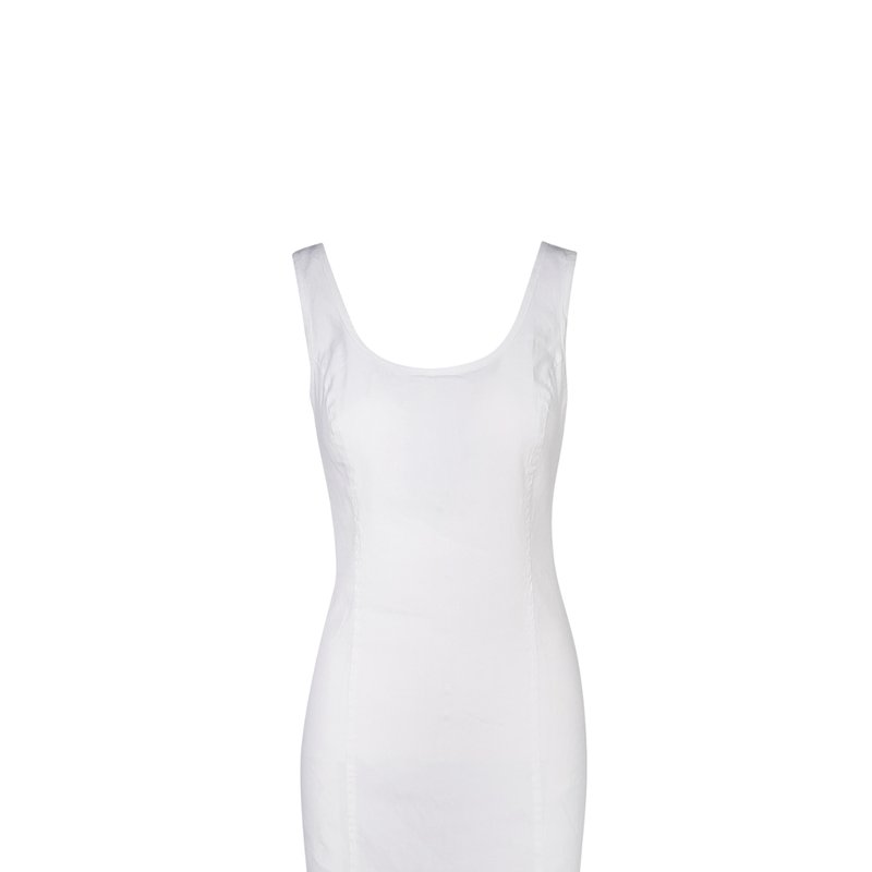 Haris Cotton Sleeveless Jersey Linen Blend Stretch Dress In White