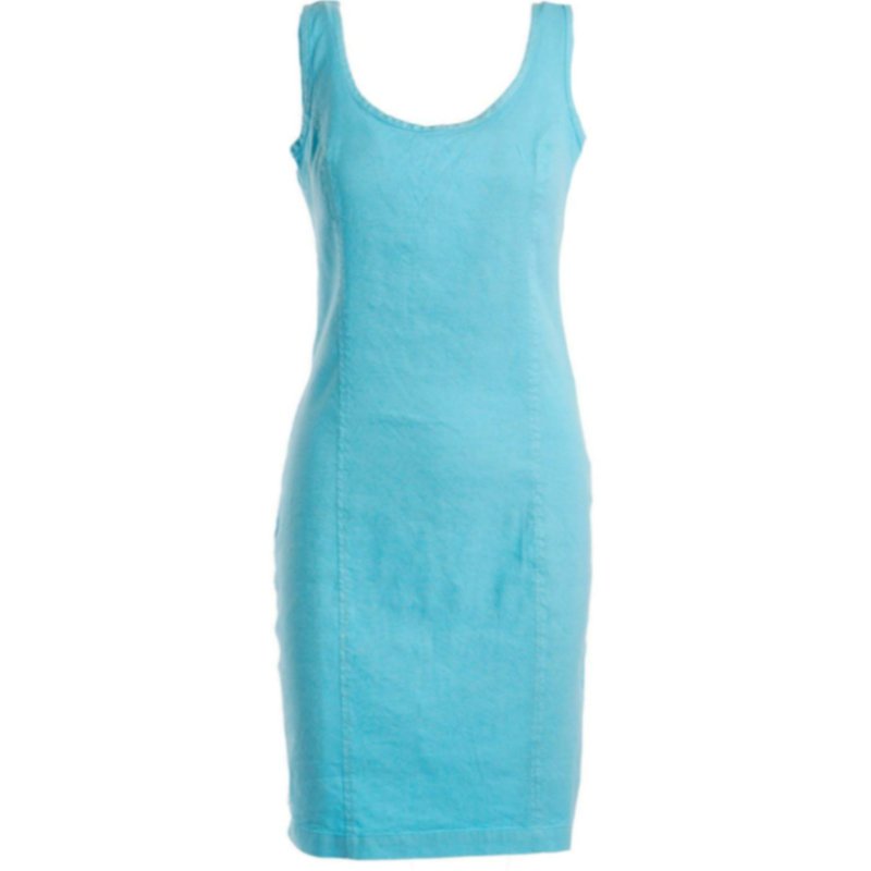Haris Cotton Sleeveless Jersey Linen Blend Stretch Dress In Blue