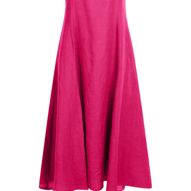 Haris Cotton Square Neckline Flared Linen Midi Dress In Pink