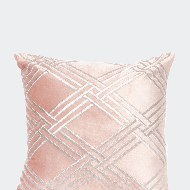 Shop Harkaari Criss Cross Embroidered Velvet Throw Pillow In Pink