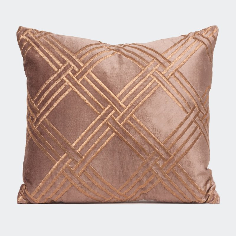 Shop Harkaari Criss Cross Embroidered Velvet Throw Pillow In Brown