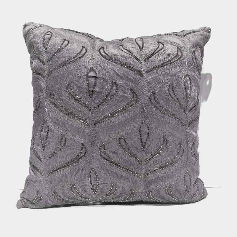 Harkaari Embroidered Embellished Lotus Design Throw Pillow In Grey