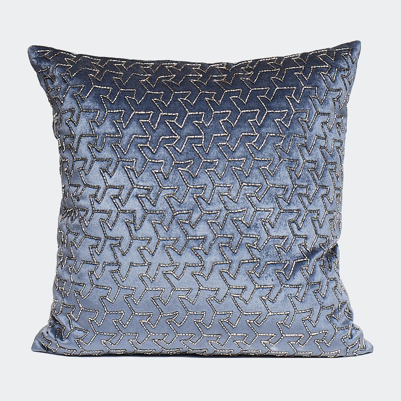 Harkaari Geometric Heavily Embellished Design Velvet Throw Pillow In Blue