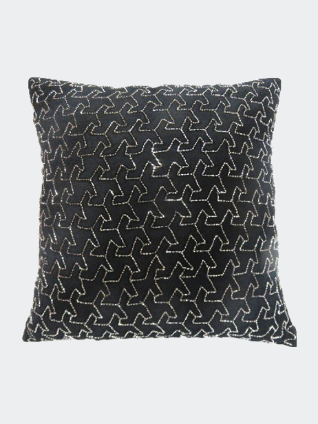 Harkaari Geometric Heavily Embellished Design Velvet Throw Pillow In Black