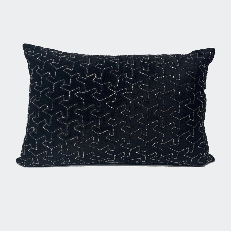 Harkaari Geometric Heavily Embellished Design Velvet Throw Pillow In Black