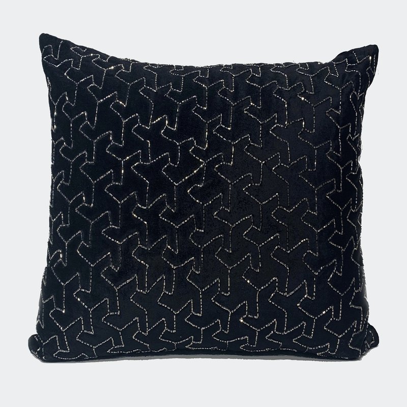 Shop Harkaari Geometric Heavily Embellished Design Velvet Throw Pillow In Black