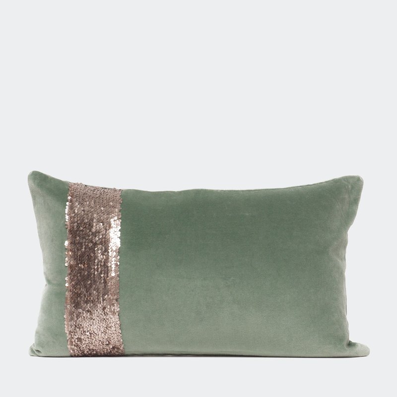 Harkaari Lumbar Throw Pillow With Sequins Side Panel In Green