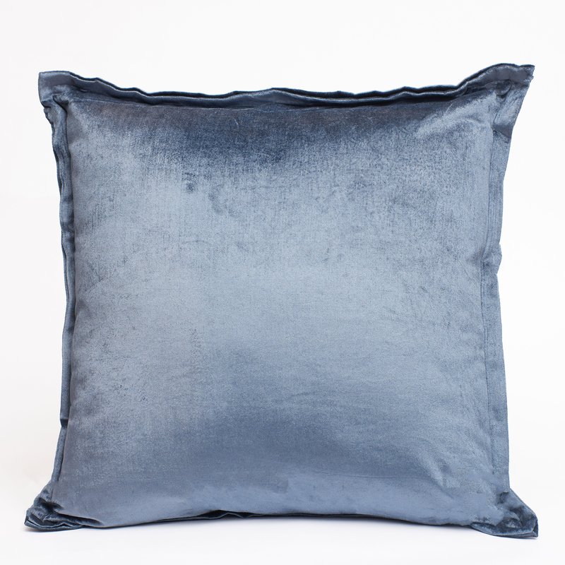 Harkaari Plain Velvet Throw Pillow With Lip Flange Trim In Blue