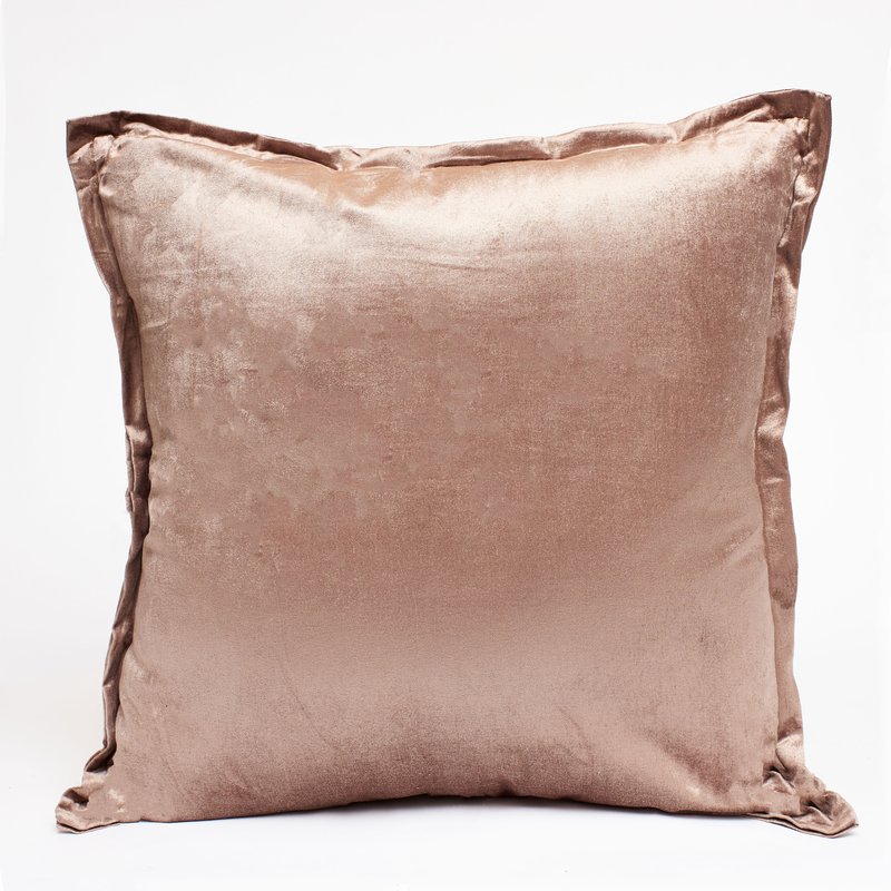 Harkaari Plain Velvet Throw Pillow With Lip Flange Trim In Brown