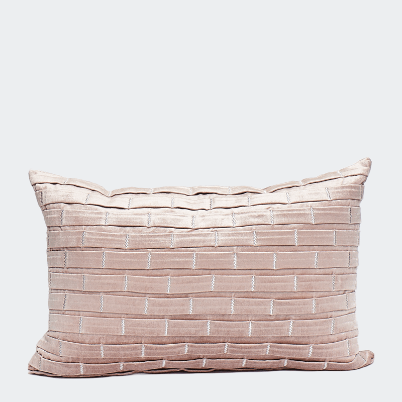 Harkaari Pleated Brick Design Velvet Throw Pillow In Pink