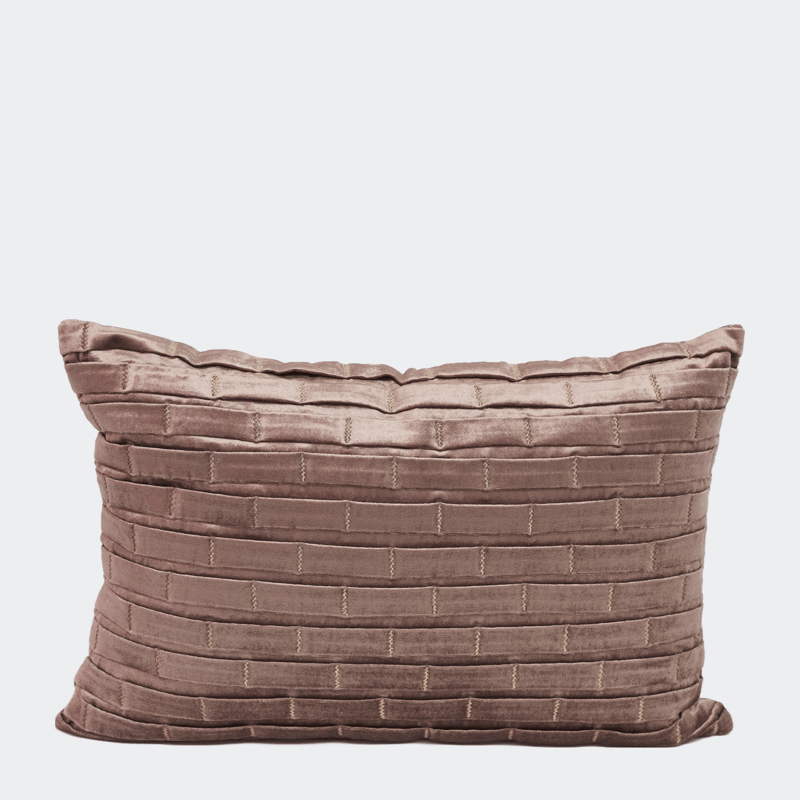 Harkaari Pleated Brick Design Velvet Throw Pillow In Brown
