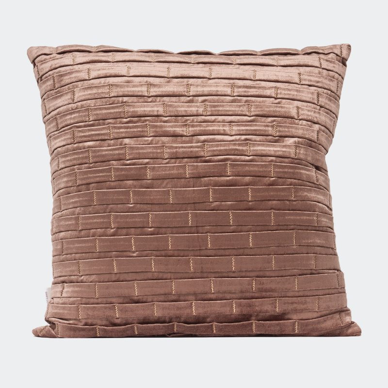 Shop Harkaari Pleated Brick Design Velvet Throw Pillow In Brown