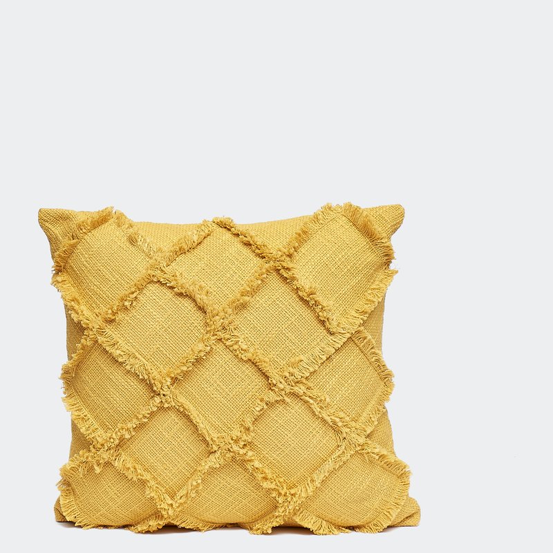 Harkaari Mustard Square Patch Outline Fringe Throw Pillow In Yellow