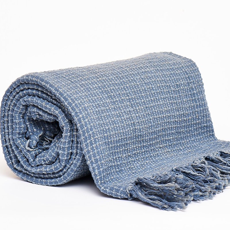 Shop Harkaari Square Stitch Pattern Throw With Fringe Ends In Blue
