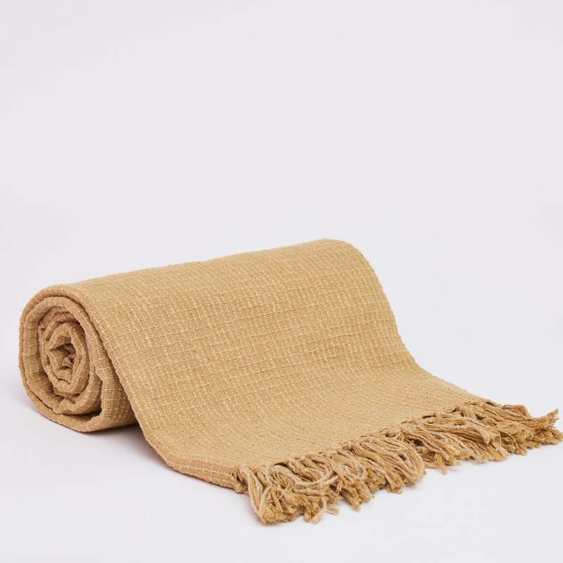 Harkaari Square Stitch Pattern Throw With Fringe Ends In Yellow