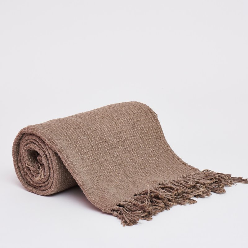 Harkaari Square Stitch Pattern Throw With Fringe Ends In Brown