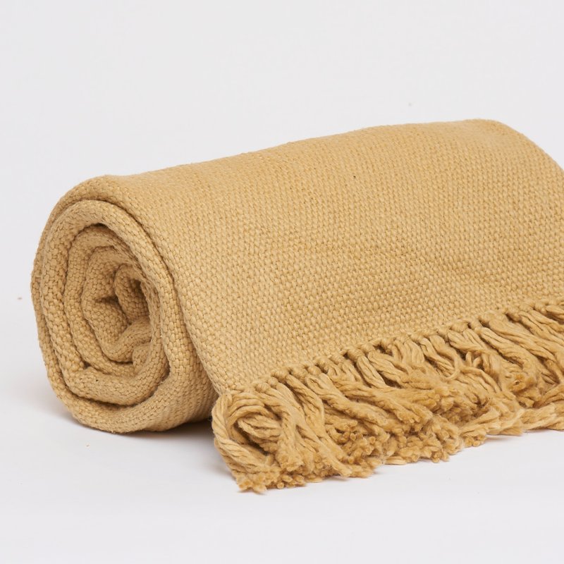Shop Harkaari Thick Cotton Throw With Fringe Ends Blankets In Yellow
