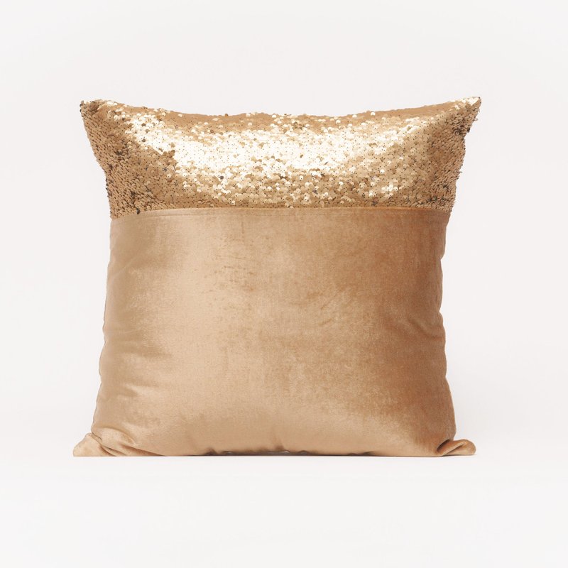 Harkaari Velvet Throw Pillow With Sequins Side Panel In Brown