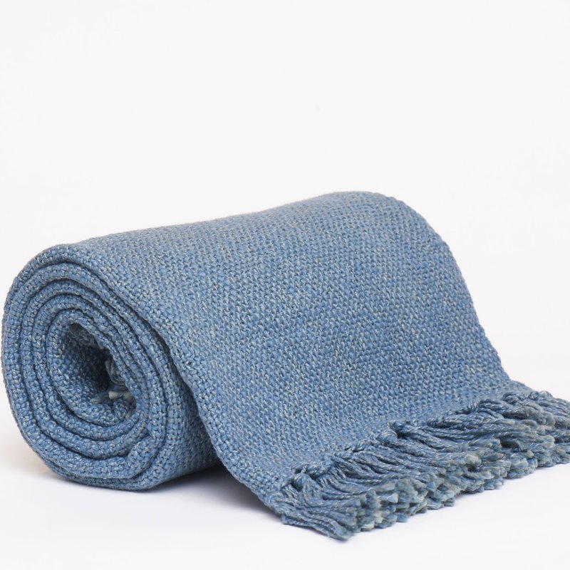Harkaari Waffle Pattern Throw With Fringe Ends In Blue