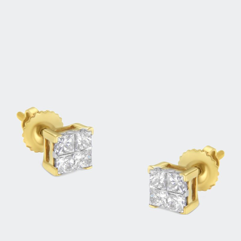 Haus Of Brilliance 10k Gold Diamond Square Stud Earring In Yellow