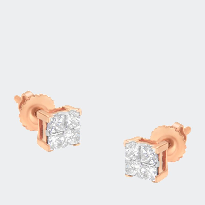 Haus Of Brilliance 10k Gold Diamond Square Stud Earring In Orange