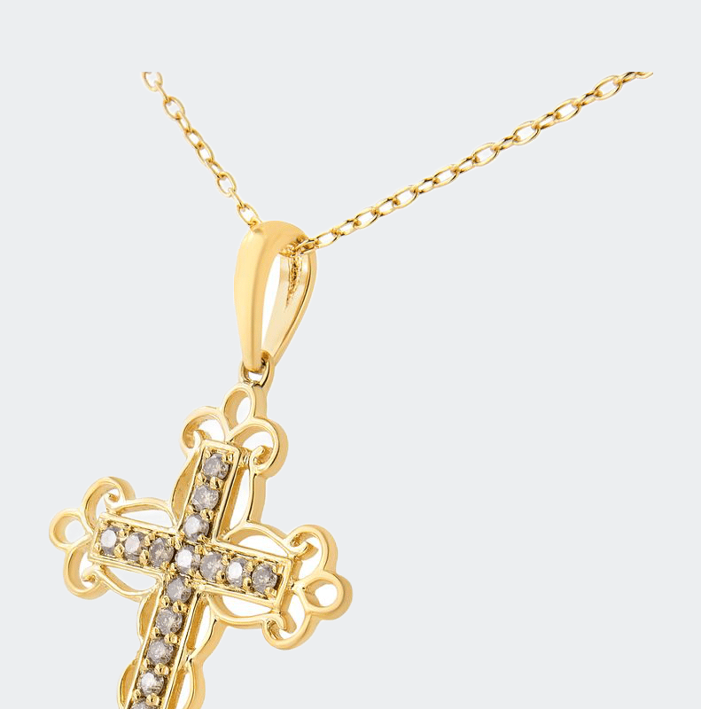 Shop Haus Of Brilliance 10k Gold Plated .925 Sterling Silver 2 1/2 Cttw Diamond Cross Pendant Necklace In Yellow