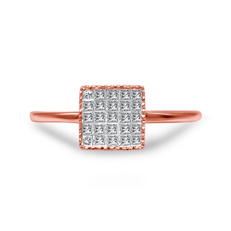 Haus Of Brilliance 10k Rose Gold 1/3 Cttw Invisible Set Princess Cut Diamond Composite Square Shape Ring For Women