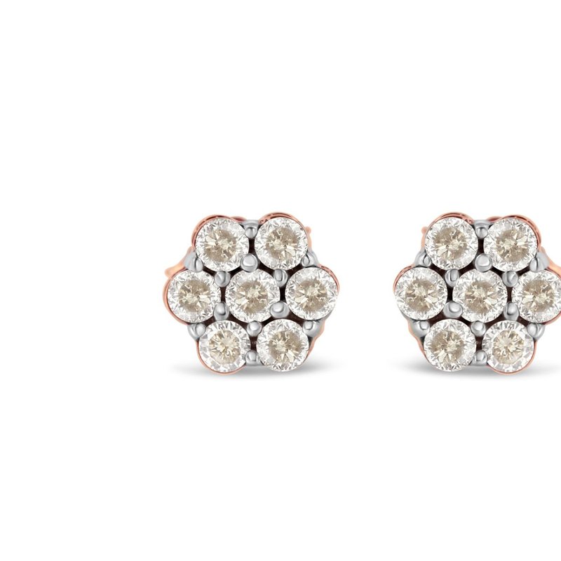 Haus Of Brilliance 10k Rose Gold 14 Diamond Floral Stud Earrings In Pink
