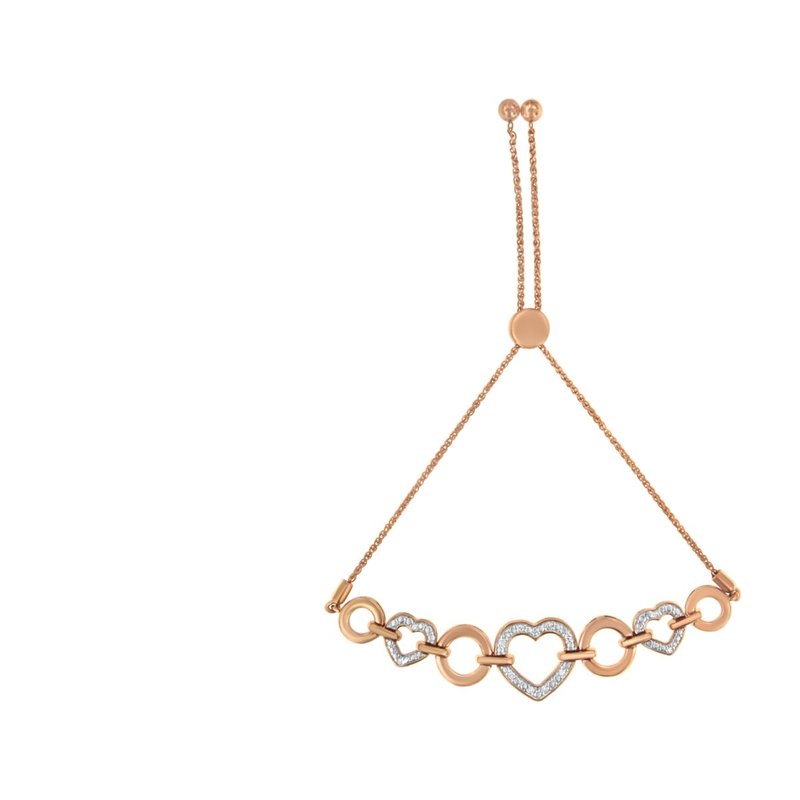 Haus Of Brilliance 10k Rose Gold Over .925 Sterling Silver 1/10 Cttw Round-cut Diamond Heart Link Adjustable Bolo Brace