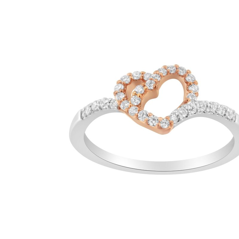 Haus Of Brilliance 10k Rose Gold Over .925 Sterling Silver 1/5 Cttw Diamond Two Tone Open Heart Promise Or Fashion Ring In White