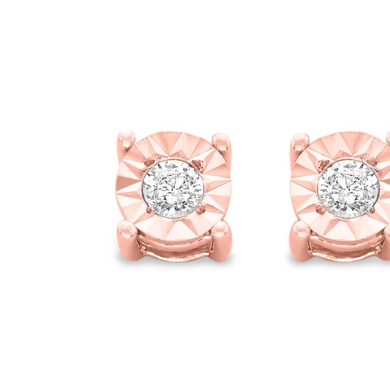 Haus Of Brilliance 10k Rose Gold Over .925 Sterling Silver 1/5 Cttw Round Near Colorless Diamond Miracle-set Stud Earri In Pink