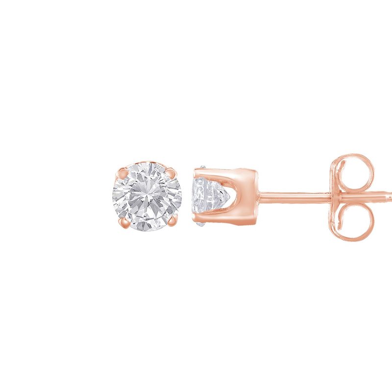 Haus Of Brilliance 10k Rose Gold Over .925 Sterling Silver 3/4 Cttw Round Brilliant-cut Diamond Classic 4-prong Stud Ea In Pink
